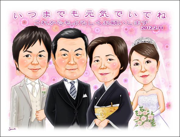 似顔絵サンクスボード　4人　フラワーウインド　新婦様側