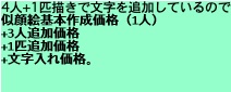 4人+1匹描きで文字を追加しているので似顔絵基本作成価格（1人）