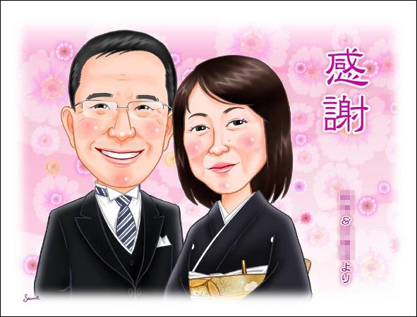 似顔絵サンクスボード　2人　フラワーウインド　新婦様側