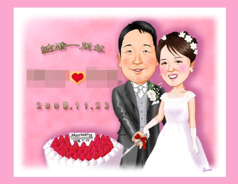 似顔絵記念品　紙婚式　結婚１周年